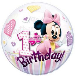 1. Szülinapos Minnie Mouse Bubble Lufi, Happy Birthday Felirattal, 56 cm. 