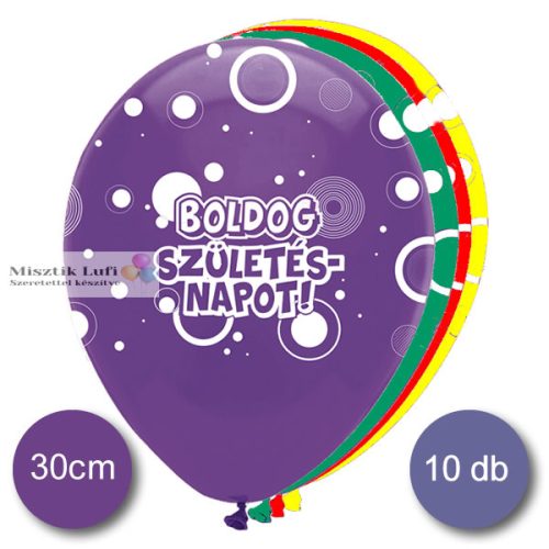 Boldog Születésnapot Feliratos, Lufi Mintás, Latex (Gumi) Lufi, 30 cm, 10 db / csomag