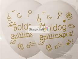 Boldog Szülinapot Feliratos Latex (Gumi) Lufi, Fehér, 30cm, 5 db / csomag.