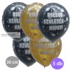 Boldog Születésnapot Feliratos, Metal, Arany - Fekete Latex (Gumi) Lufi, 30cm, 5 db / csomag